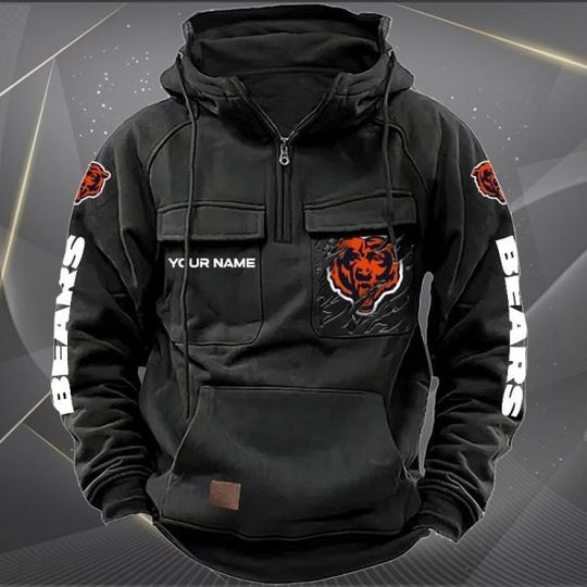 Personalized Chicago Bears Vintage Cargo Hoodie, Game Day Shirt, Gift For Men
