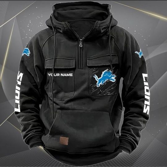 Personalized Detroit Lions Vintage Cargo Hoodie, Game Day Shirt, Gift For Men