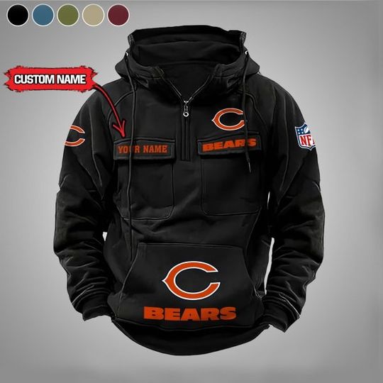 Personalized Chicago Bears Vintage Cargo Hoodie, Game Day Shirt, Gift For Men