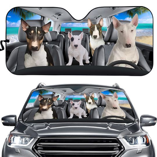 Bull Terrier Family Go On A Trip Car Sun Shade