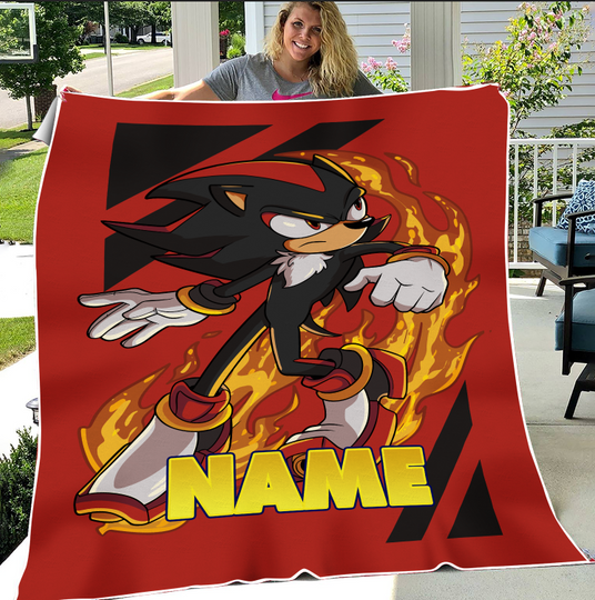 Custom Shadow The Hedgehog Blanket, Personalized Cartoon Hedgehog Minky Sherpa Blanket, Custom Name Blanket, Sonic Blanket
