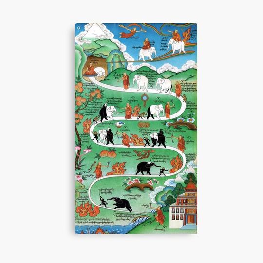 Taming The Elephant Mind Buddhist Path of Samatha Tibetan Painting Canvas