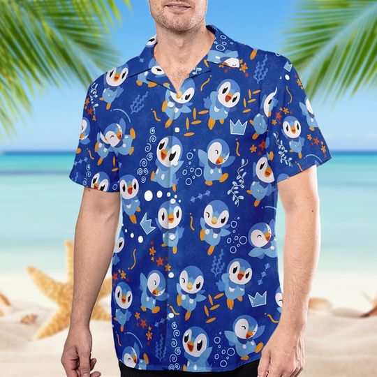 Discover Penguin Hawaii Shirt, Monster With Crown Button Up Shirt