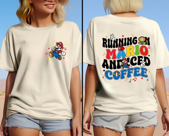 Disney Two-Sided Super Mario Running on Mario Shirt, Super Mario Family Shirt, Super Mario Character Shirt, Super Mario Birthday Party Shirt