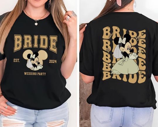 Disney Minnie Bride Est 2024 Two-Sided Shirt, Bachelorette Party Tee, Mini Mouse Bride Shirt, Mickey Mouse Groom Shirt, Wedding Party Tee
