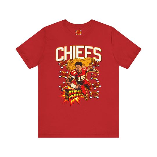 Super Chief Patrick Mahomes Unisex Tee,Kansas City Chiefs Shirt,Sports Fan Gift,Comic Book Style Art,Football Player Tee,KC Chiefs Apparel,
