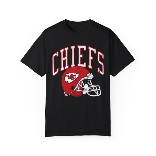 Kansas City Chiefs Vintage Style Football Helmet T-shirt Printed On Comfort Colors