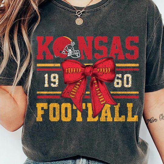 Kansas Football 1960 Coqette Bow 90s  , Chiefs Football Team Tie Bow Retro Shirt, Football Team Retro Gift Shirt 16125DN-20