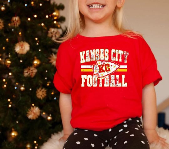 KC Chiefs Football Youth Shirt, Youth Distressed Vintage Style Kansas City Football, Kids KC shirt, Game Day Gift For Sports Fan