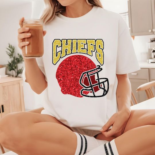 Chiefs Football Helmet Glitter  , Chiefs  , Football Glitter Shirt Design