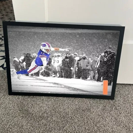 Josh Allen Diving Touchdown Poster- Dashing Through the Snow- Poster signature