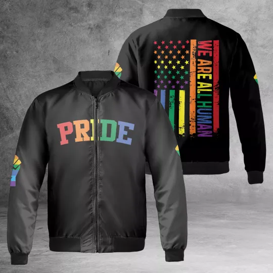 We Are Human Rainbow American Flag Pride Month LGBT Jacket