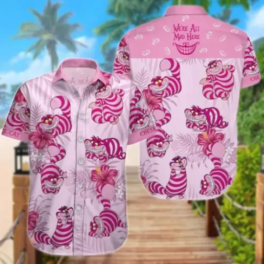 Funny Cheshire Cat We're All Mad Here Alice In Wonderland Hawaiian Shirt