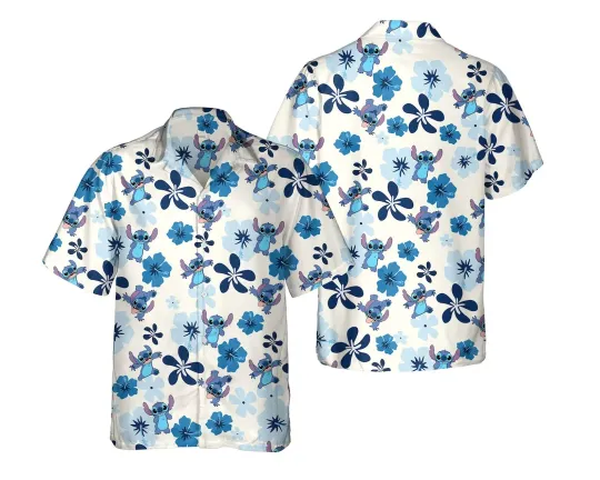 Stitch Aloha Hibiscus Flowers Lilo & Stitch Summer Beach Vacay Hawaiian Shirt