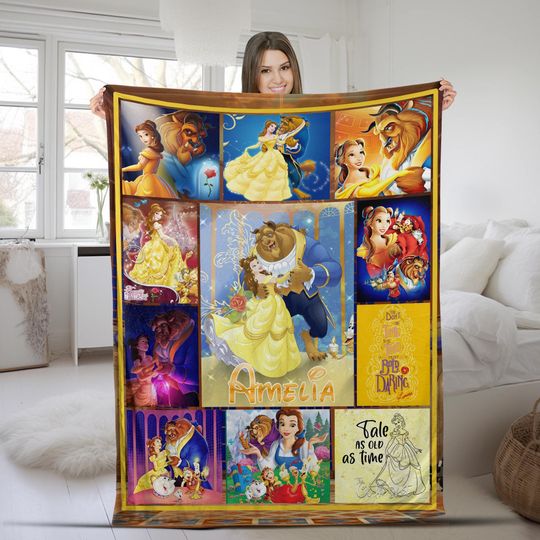 Personalized Beauty and the Beast Blanket/Disney Princess Belle Valentine Blanket/Beauty the Beast Blanket/Princess Birthday Blanket