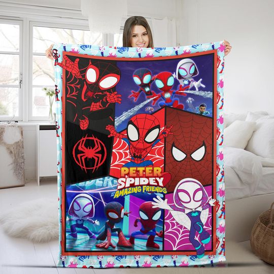 Personalized Spidey And Amazing Friends Fleece Blanket/Spider Man Blanket/Spiderman Ghost Spider Throw Blanket For Bed Couch Sofa