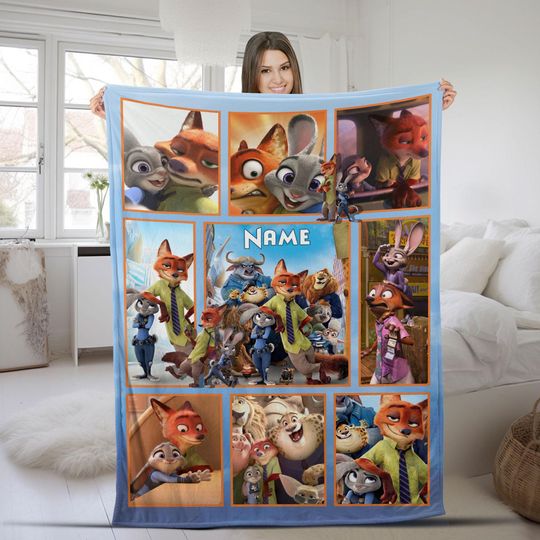 Custom Zootopia Blanket, Nick Wilde & Judy Hopps Name Blanket, Zootopia Birthday Gift , Christmas Gift
