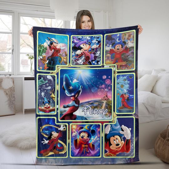Custom Disney Fantasia Movie Blanket, Fantasia Sorcerer Mickey Blanket, Fantasmic , Disney Trip, Disney Movie Fans