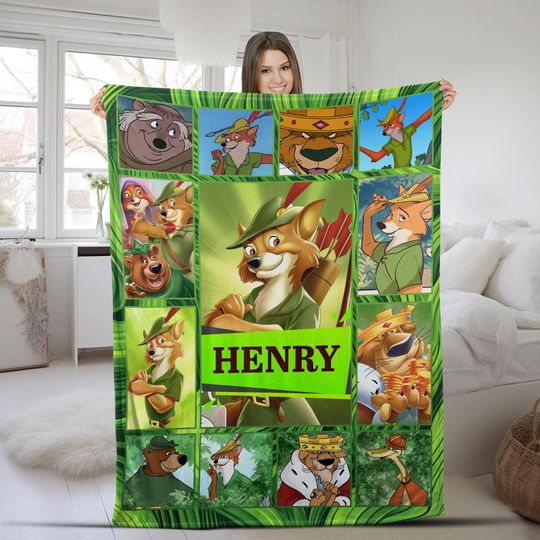 Personalized Disney Robin Hood Blanket/Custom Name Robin Hood Birthday Blanket/Lady Marian Little John Robin Hood Blanket