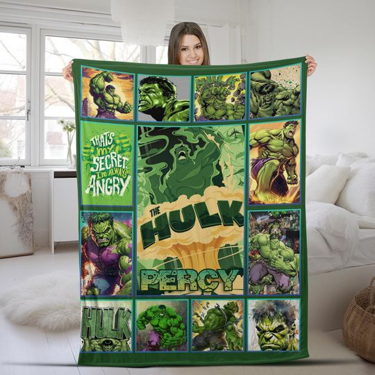 Personalized The Incredible Hulk Blanket/Superhero Hulk Fleece Blanket/Avengers Superhero Blanket/Custom Name Superhero Blanket