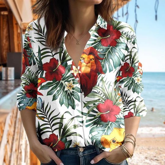 Tropical Lion King Casual Shirt, Lion King Women Shirt, Mufasa Scar Simba Women Blouses Shirt, Magic Kingdom Shirt, Family Trip Gift