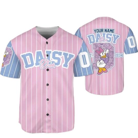 Personalize Custom D Daisy duck 1934, Custom Name Disney Game Day Kid Adult Toddler Baseball Jersey Team, Disneyland Family Matching Outfits