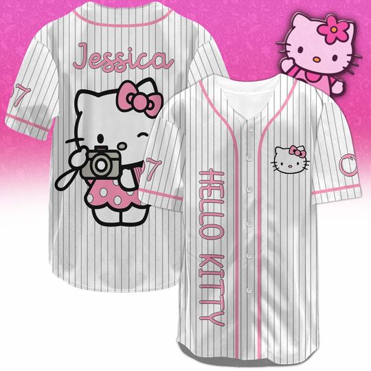 Personalized Hello Kitty Baseball Jersey, Cute Cat Baseball Shirt, Kitty Cat Tee, My Melody Shirt, Birthday Gift Idea, Gift For Kids