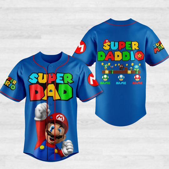 Super Dad Jersey, Super Daddio Jersey Shirt, Super Mario Baseball Jersey, Personalized Shirt, Super Super Kiddio Shirt, Gift For Dad