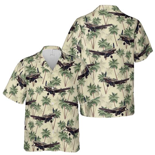 Retro Airplane Hawaii Palm Tree Hawaiian Shirt S-5XL