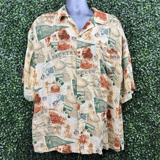 football Originals Green Bay Packers Football Hawaiian Shirt Mens VTG