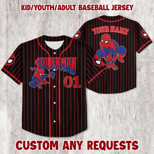 Personalized Spider Man Baseball Jersey, Custom Kids Youth Adult  Spider Man Baseball Jersey, Birthday Gift Family