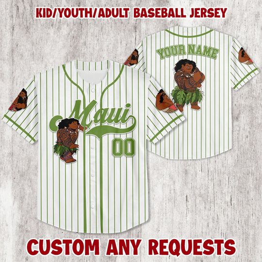 Personalized Moana Maui Baseball Jersey , Cartoon Characters Basketball Jersey, Magic Kingdom Baseball Outfit, Birthday Gift For Kids Adult