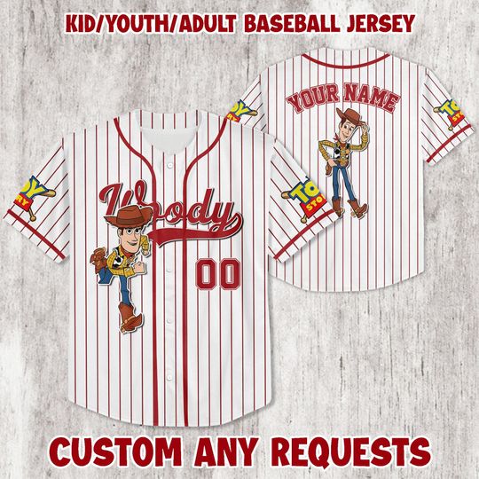Custom Toy Story Woody Baseball Jersey  Custom Name Jersey for Kids, Youth & Adults | Family Trip Outfit Birthday Gift