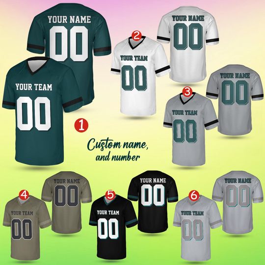 Personalized Football Team, Custom Team Name And Number Football Jersey, V-neck Short Sleeve Jersey Shirt, Custom Philadelphia Eagles Jersey