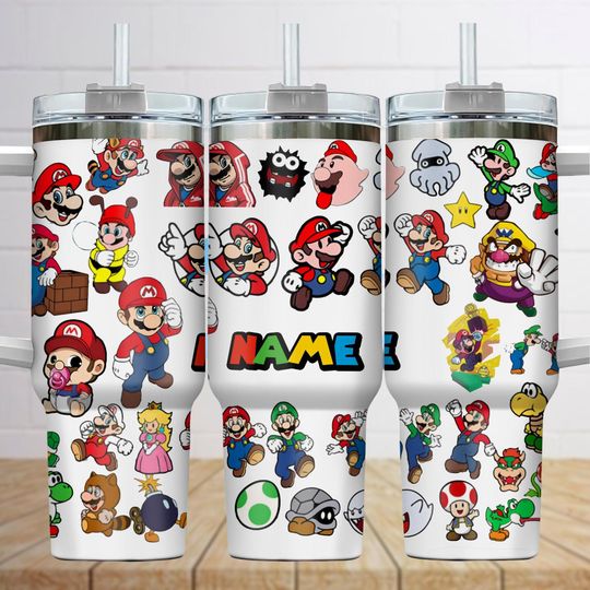 Super Mario 40oz Tumbler, Mario Bros Insulated Tumbler, Luigi Yoshi Wario Tumbler Cup, Video Game Tumbler For Men