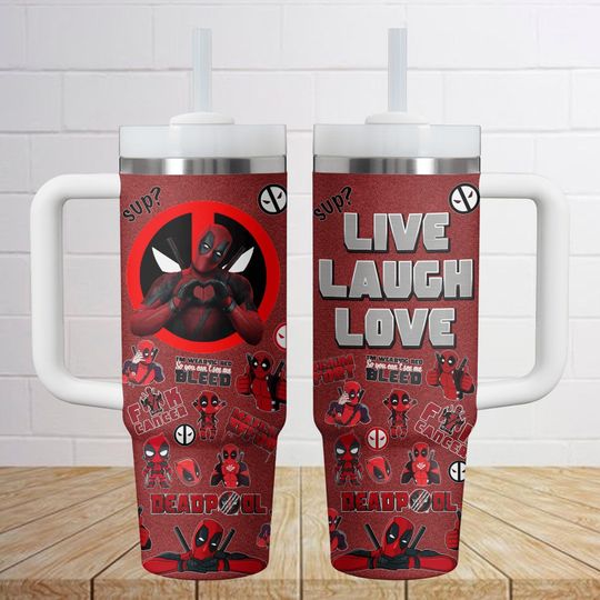 Deadpool Movie 40oz Tumbler, Superhero Insulated Tumbler, Hero Heart Sign Stainless Tumbler, Marvel Tumbler Cup, Gifts For Fans