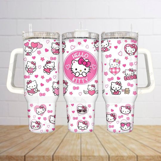 Hello Kitty 40oz Tumbler, Kitty Cat Tumbler Cup, Kitty Kawaii Insulated Tumbler, Cute Cat Drinkware Tumbler, Tumbler For Women