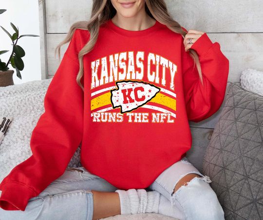KC Chiefs Football Sweatshirt, Kansas City Runs The football Football Sweater, Kansas City Fans Gift, KC Supper Bowl Crewneck, Game Day Sweaters