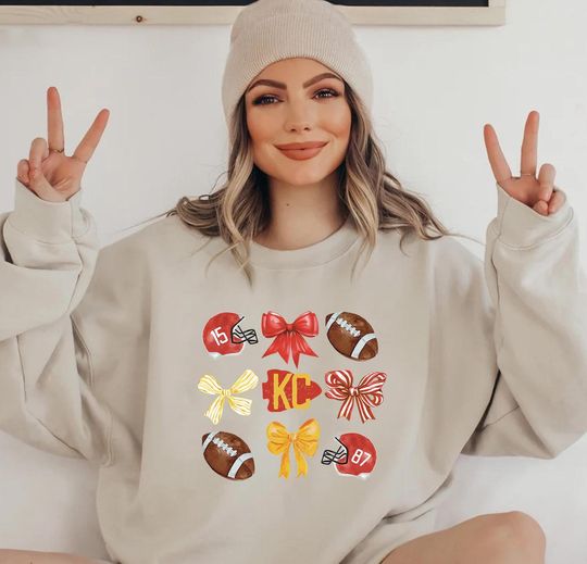 Kansas City Chiefs Football Sweater, Retro Kansas City Coquette Bow Printed Sweater, Kansas City Football Printed Shirt, Football Fan Gifts
