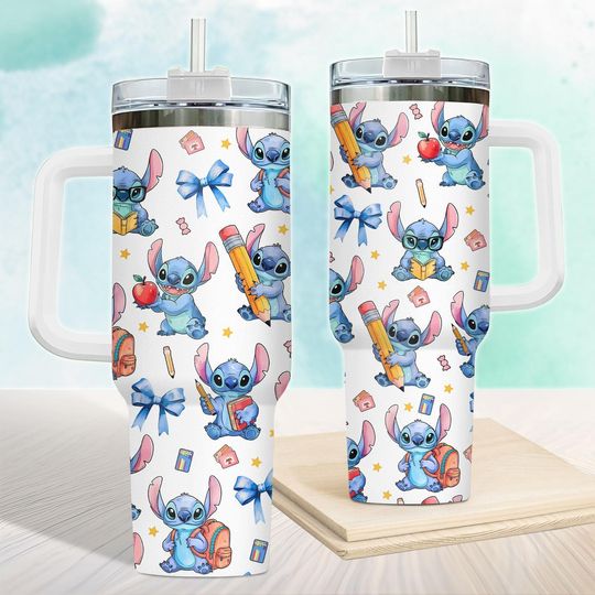 Disney Stitch 100 days of School Tumbler 40oz, Disney Stitch Tumbler, Elementary Teacher Tumbler, Disney Student Tumbler