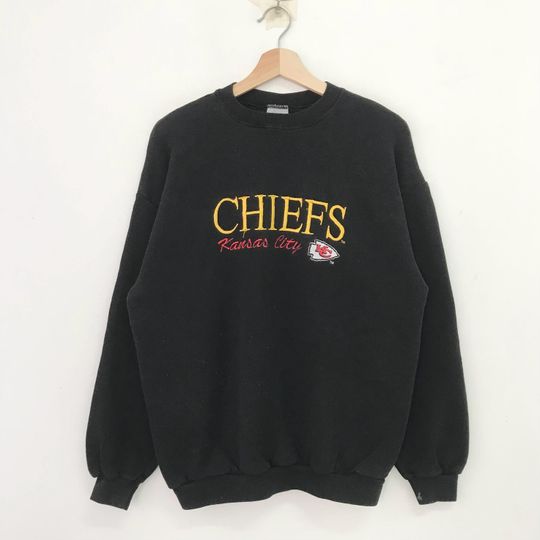 Vintage Kansas City Chiefs Black Sweatshirt Large Kansas City Chiefs Spell Out Sweater Chiefs Crewneck Kansas City Chiefs Football Size L