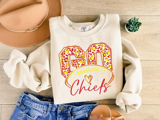 Go Chiefs Kansas City Football Sweater, Leopard Print Chiefs Sweatshirt, Super Bowl Tailgate Hoodie, KC Football Fan Shirt