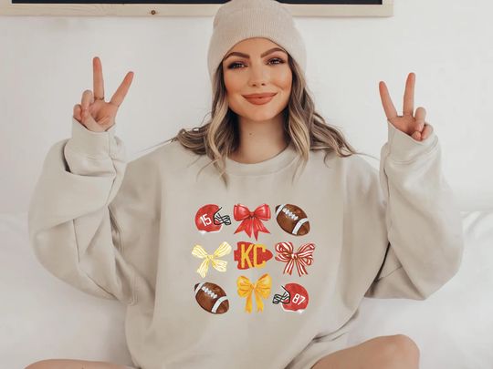 Kansas City Chiefs Football Sweatshirt, KC Chiefs Fan Sweatshirt, Trendy Kansas City Crewneck, Ribbon Bow Sweatshirt, Kansas City Fan Gift
