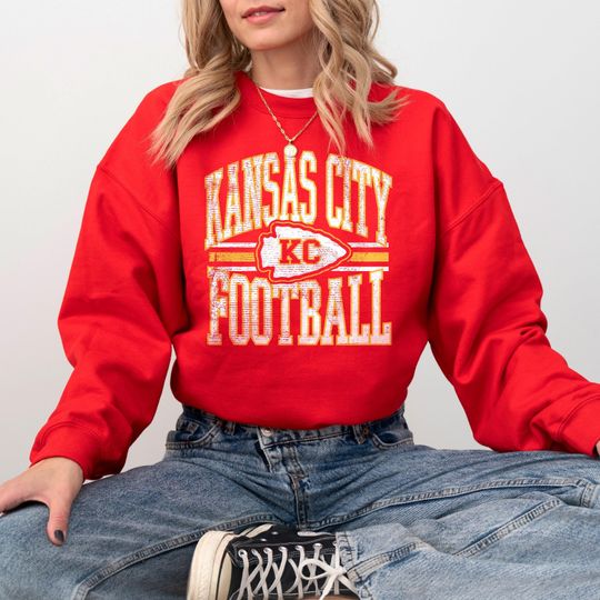 Vintage Kansas City Chiefs Sweatshirt Kansas City Football Fans Gift for Kansas City Chiefs Crewneck Game Day Superbowl Sweatshirt