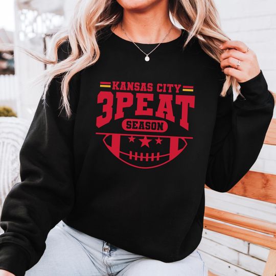 Chief 3 Peat Sweatshirt Kansas City Football Crewneck Vintage Kansas City Hoodie Game Day Sweater Retro KC Football Shirt Kansas City Fan