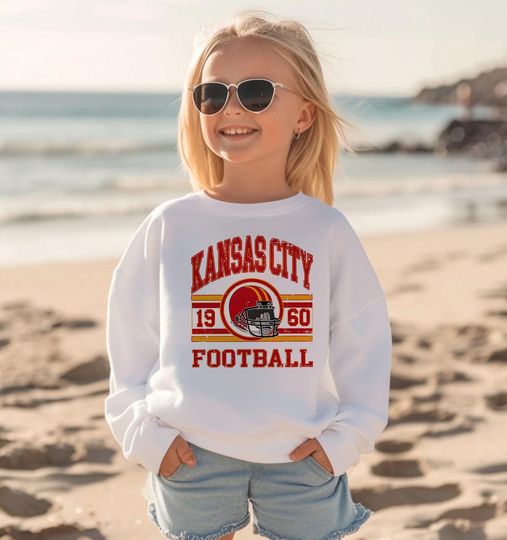 KC Chiefs Football Youth Sweatshirt, Youth Distressed Vintage Style Kansas City Football, Kids KC Sweatshirt, Game Day Gift For Sports Fan