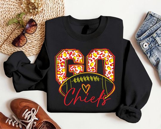 Go Chiefs Football Sweatshirt, Kansas City Chiefs Sweatshirt, Leopard Chiefs Shirt, Go Chiefs Kansas City Football Sweater, Gift for KC Fan