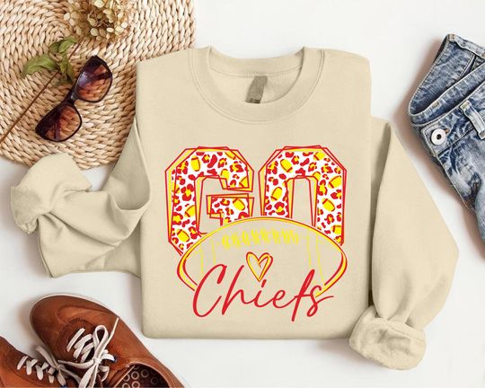 Go Chiefs Football Sweatshirt, School Spirit Crewneck Sweater, Chiefs Fan Sweatshirt, American Football Sweatshirt, Chiefs Jersey Sweatshirt