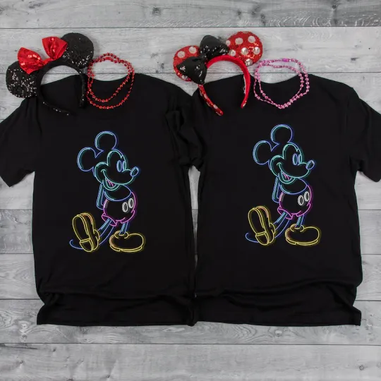 Discover Neon Mickey Mouse Magic Kingdom  T-Shirt