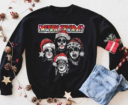 Discover Merry Kissmas Christmas Kiss Rock Band Sweatshirt